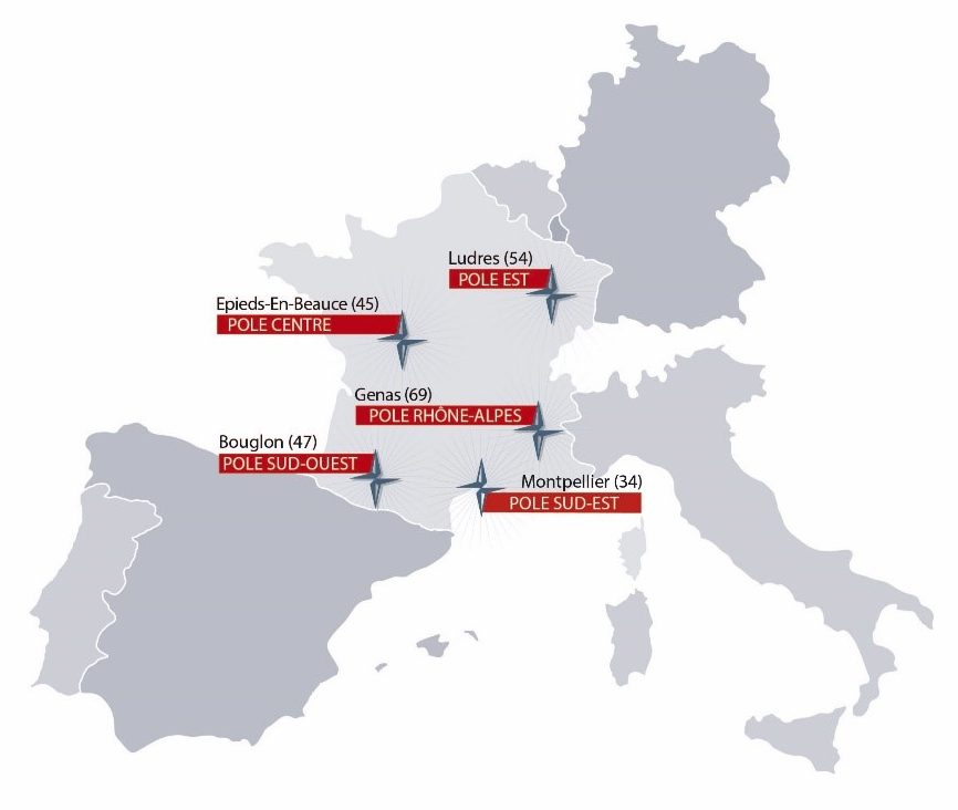 Carte du réseau POLE présent en France, dont les Transports Gauthier sont partenaires.